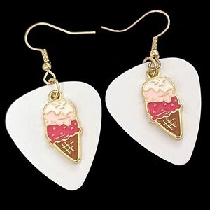 HAND Crafted Earrings Ice Cream Cones on Recycled Guitar Picks